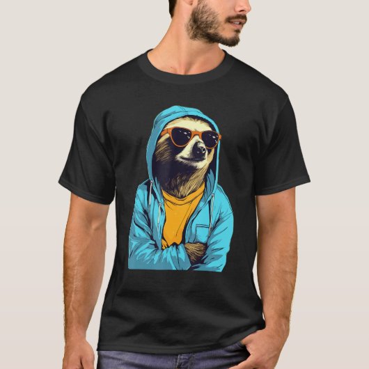 T-shirt Cool Sloth With Sunglasses And Blue Jacket For Laz (Devant)