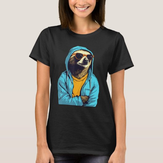 T-shirt Cool Sloth With Sunglasses And Blue Jacket For Laz (Devant)