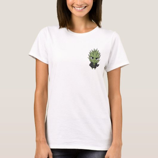 T-shirt Cool Spiky Pineapple Character in Black Leather (Devant)