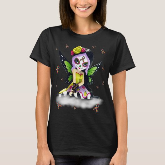 T-shirt Cool Sugar Skull Girl Day of Dead Autism Aware (Devant)
