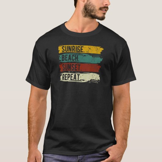 T-shirt Cool Summer Sunrise Beach Sunset Repeat Beach Ajou (Devant)