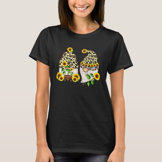 T-shirt Cool Sunflower Gnomes Leopard Hippie Gnome Flower  (Devant)