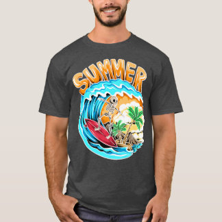 T-shirt Cool Surf Skeleton Surfer Plage de nage Waves W