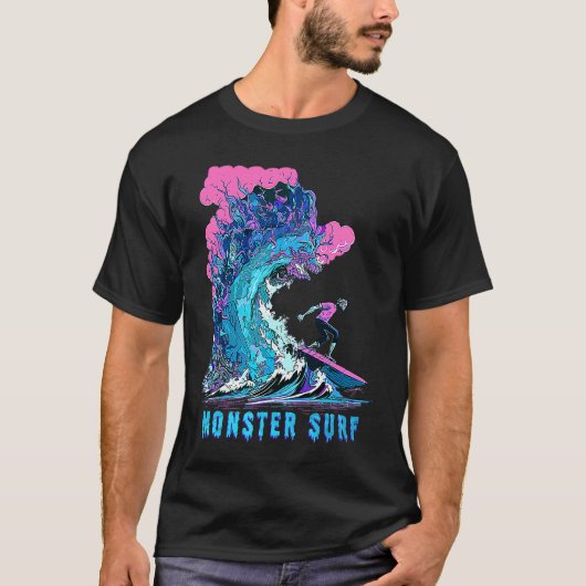 T-shirt Cool Surfing Monster Surf Hang Ten Riding Big Wave (Devant)