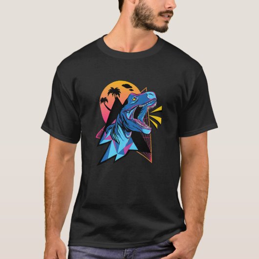 T-shirt Cool Synthwave Vaporwave Aesthétique Trex Dinosaur (Devant)