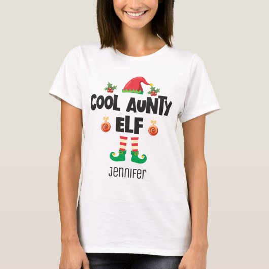 T-shirt Cool tante elf famille correspondant nom de Noël (Devant)