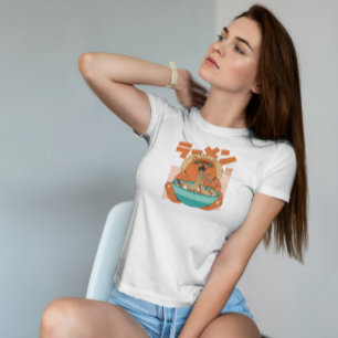 T-shirt Cool Tanuki Eating Ramen