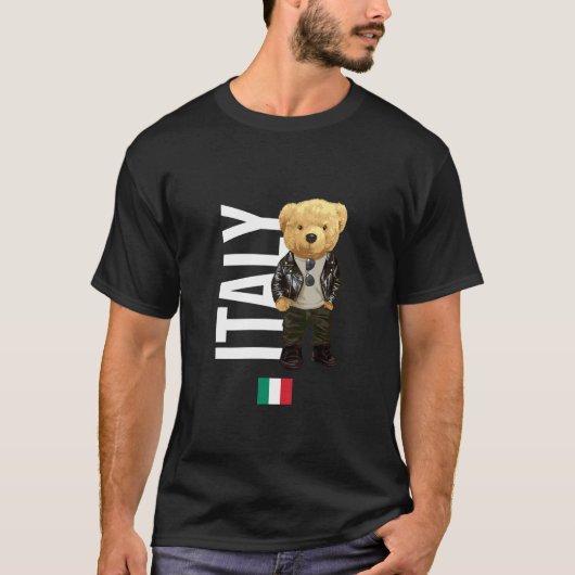 T-shirt Cool Teddy Bear in Italy Style Illustration Graphi (Devant)