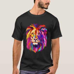 T-shirt Cool Tête De Lion Design Avec Lumineux Coloré