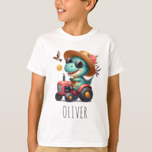 T-shirt Cool Trex Dinosaur Farmer Conduisant Tracteur Roug