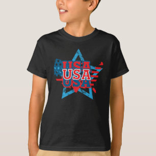 T-shirt Cool USA Drapeau Couleur étoile - LOVE USA