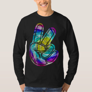 T-shirt Cool Vintage Main signe de paix Tie Dye décontract