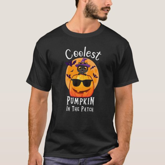 T-shirt Coolest Pumpkin In The Patch Black Cat Witch Hat B (Devant)