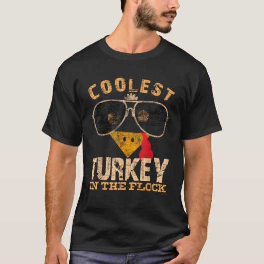 T-shirt Coolest Turkey In Flock Thanksgiving Funny Turkey  (Devant)