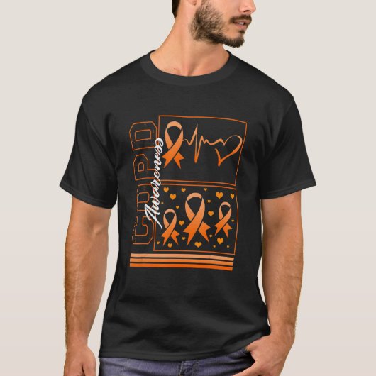 T-shirt COPD Awareness Orange Heartbeat Ribbon Lung Diseas (Devant)
