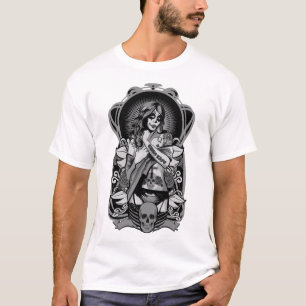 T-shirt Copie avec la femme de bandit. Style chicano de