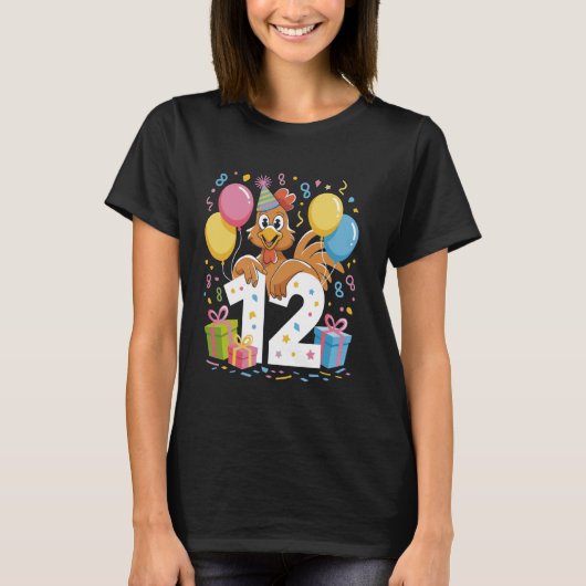 T-shirt Coq 12e anniversaire garçon fille 12 ans douf (Devant)