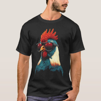 T-shirt Coq Cool Portant des Lunettes de Soleil Rétro Vint