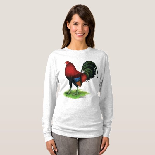 T-shirt Coq de combat : Rouge foncé (Devant entier)