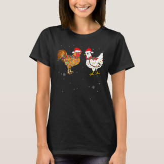 T-shirt Coq de Noël Poulet Lumières Porter Chapeau de Père