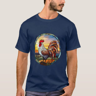 T-shirt Coq de poulet en verre doux et lever du soleil