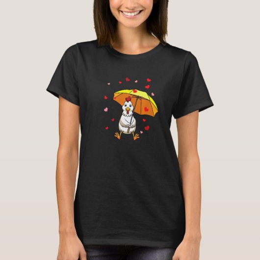 T-shirt Coq De Poulet Hen Avec Parapluie Et Coeurs (Devant)