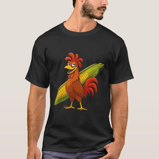 T-shirt Coq Drôle Avec Épi De Maïs Thanksgiving Poulet F (Devant)