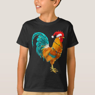 T-shirt Coq drôle Poule Santa Éclairages de Noël Ferme