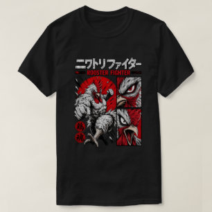 T-shirt Coq Guerrier Féroce Style Manga Arts Martiaux