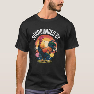 T-shirt Coq Poule Agriculteur Drôle Rétro Coucher de solei