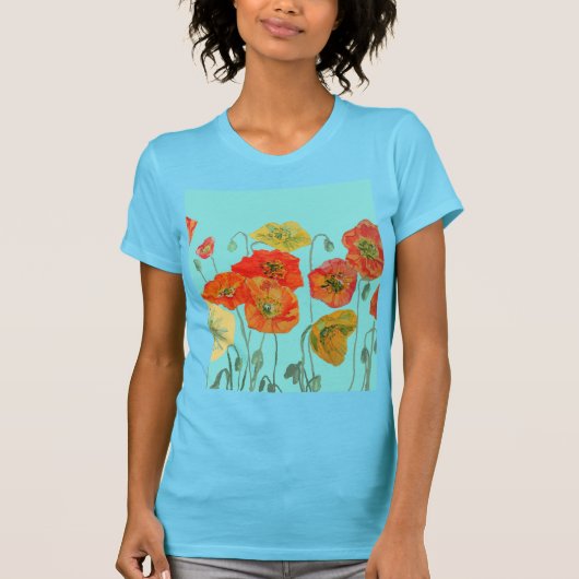 T-shirt Coquelicot orange rouge fleur d'art aquarelle aqua (Devant)