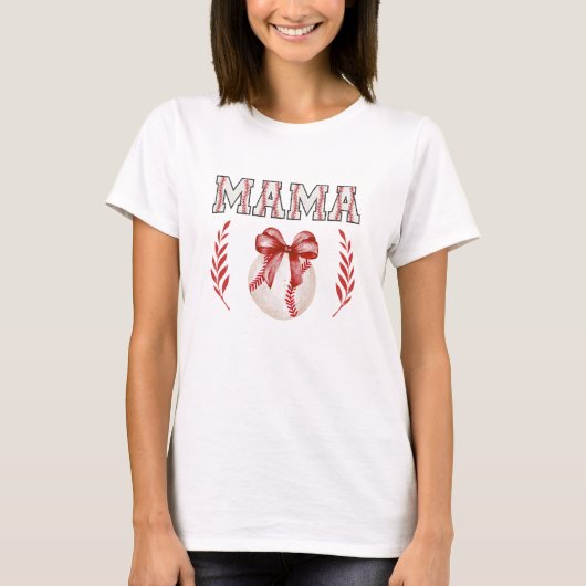 T-shirt Coquette Baseball Mama Red Bow Custom Back Numéro (Devant)