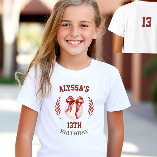 T-Shirt Coquette Baseball Red Bow Birthday Girl Name