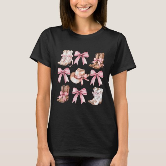 T-shirt Coquette Bottes De Femme Avec Vaches Roses Esthéti (Devant)