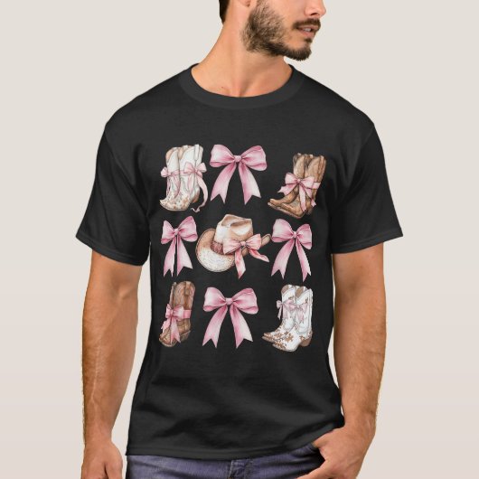 T-shirt Coquette Bottes De Femme Avec Vaches Roses Esthéti (Devant)