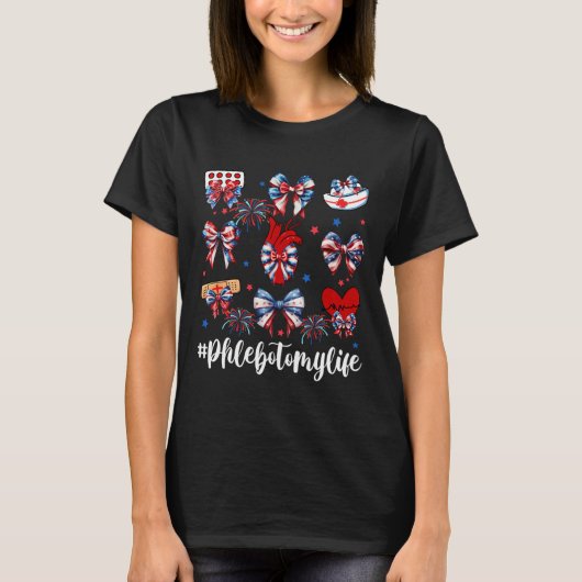 T-shirt Coquette Bow Fireworks Phlebotomie Joyeux 4 Juil (Devant)