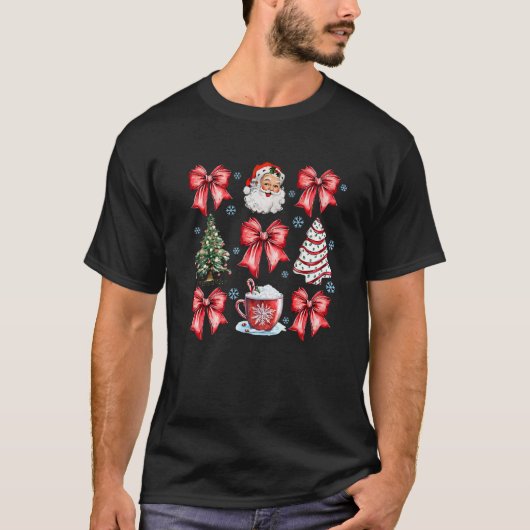 T-shirt Coquette Bow Santa Christmas Tree Cake Candy Cane (Devant)