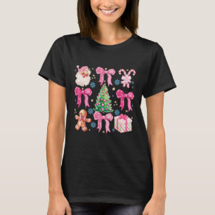 T-shirt Coquette Bow Santa Claus Rose Joyeux Noël FEMME