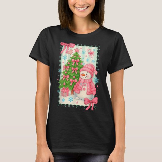 T-shirt Coquette Bow Snowman Nk Christmas Tree Funny Xmas (Devant)