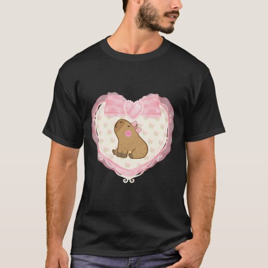 T-shirt Coquette Capybara Coeur rose (Devant)