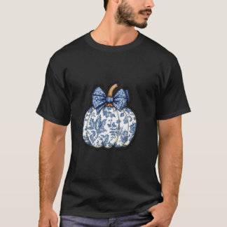 T-shirt Coquette Citrouille Bleu Floral Bow femme mignonne