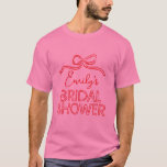 T-shirt Coquette fantaisie noeud à nouer douche nuptiale<br><div class="desc">Coquette fantaisie noeud moderne boho élégant design à la main fête de douche nuptiale favoriser décor assorti design t-shirt. Collection contemporaine rouge et rose.</div>