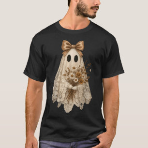 T-shirt Coquette Ghost Halloween Fleur Ghost Lace Éffrayan