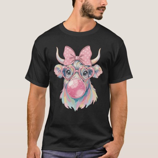 T-shirt Coquette Highland Cow Bubblegum (Devant)