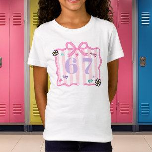 T-Shirt Coquette Prépa 6–7 Cadres Rayure Rose Tendance