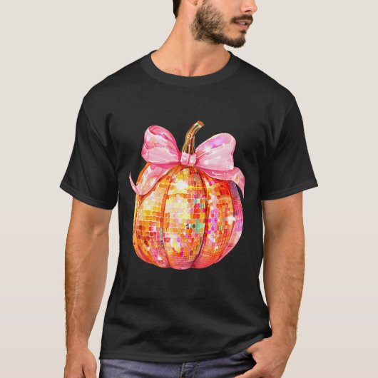 T-shirt Coquette Pumpkin Bow Disco Ball Cute Girly Hallowe (Devant)