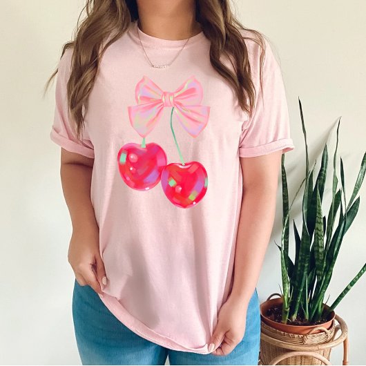 T-shirt Coquette Rose Bow Cherry