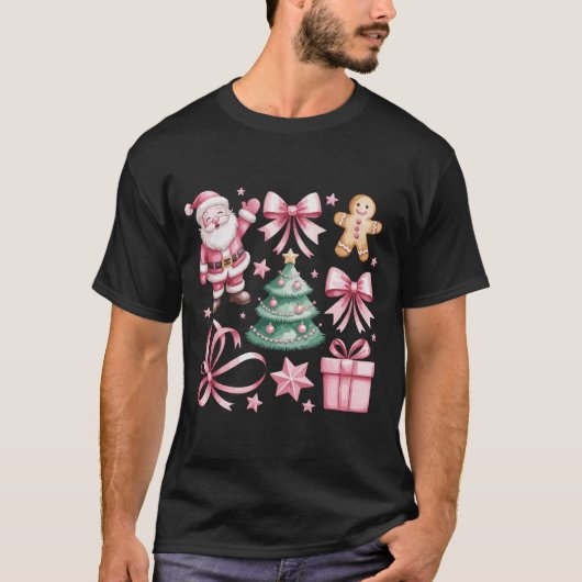 T-shirt Coquette rose mignonne Bow Père Noël Noël Arbre No (Devant)