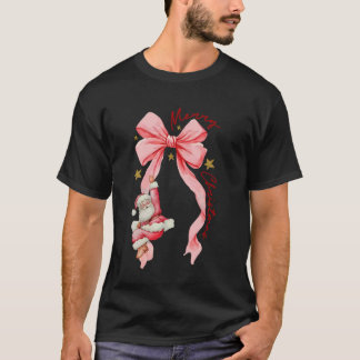 T-shirt Coquette Rose Ruban Joyeux Noël avec Santa Xmas 