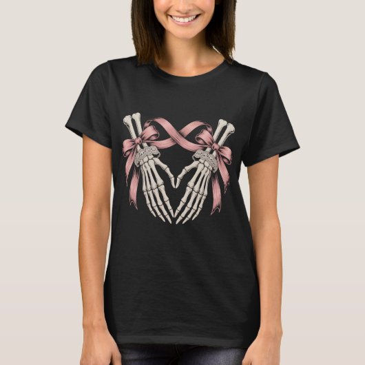 T-shirt Coquette Skeleton Hands Heart Pink Bows Pastel Got (Devant)